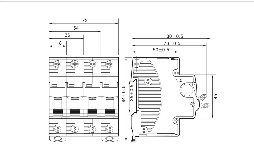 Parameters and specifications of 4-pole circuit breaker