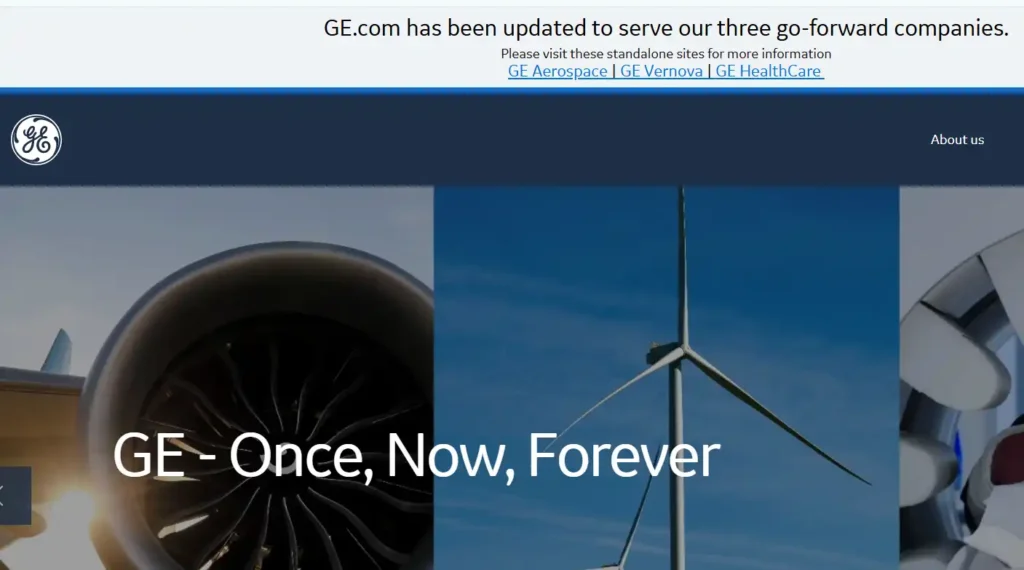 General Electric website homepage image