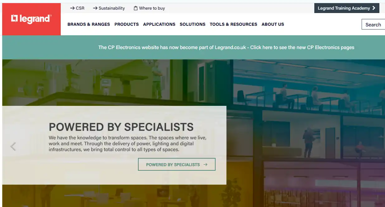 Legrand website homepage image