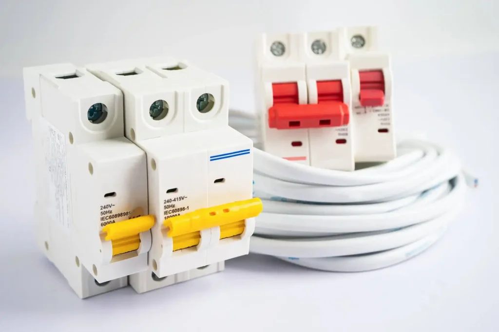 White background automatic circuit breaker for controlling and protecting power systems