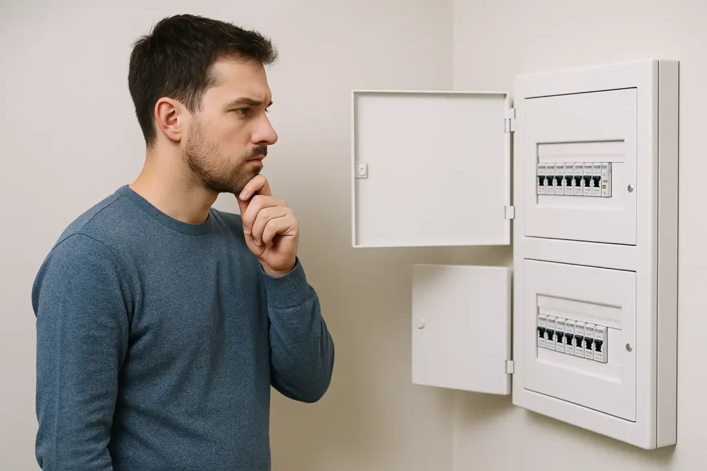 A person is thinking about choosing a distribution box