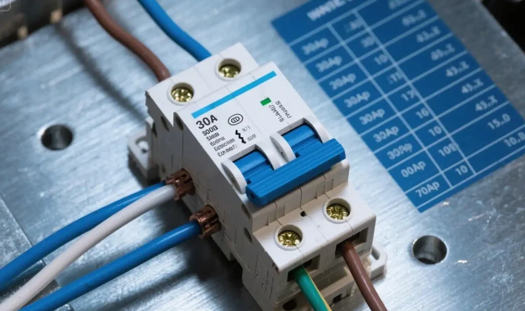 What size of wire is suitable for a 30 ampere circuit breaker