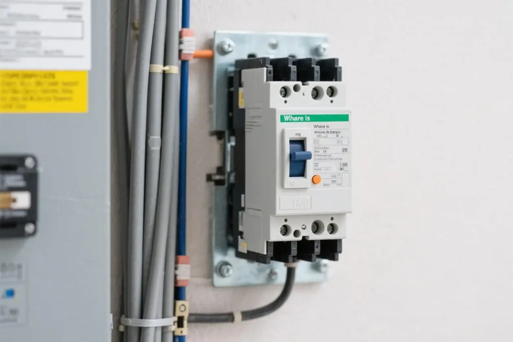 Plastic shell circuit breaker installed on the wall