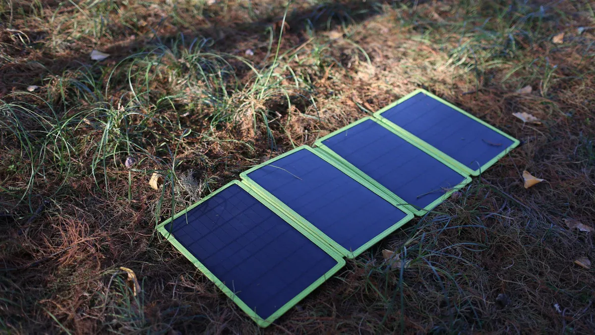Solar panels placed on the lawn