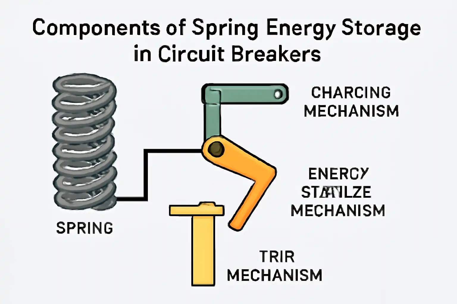 Components of spring energy storage in circuit breakers