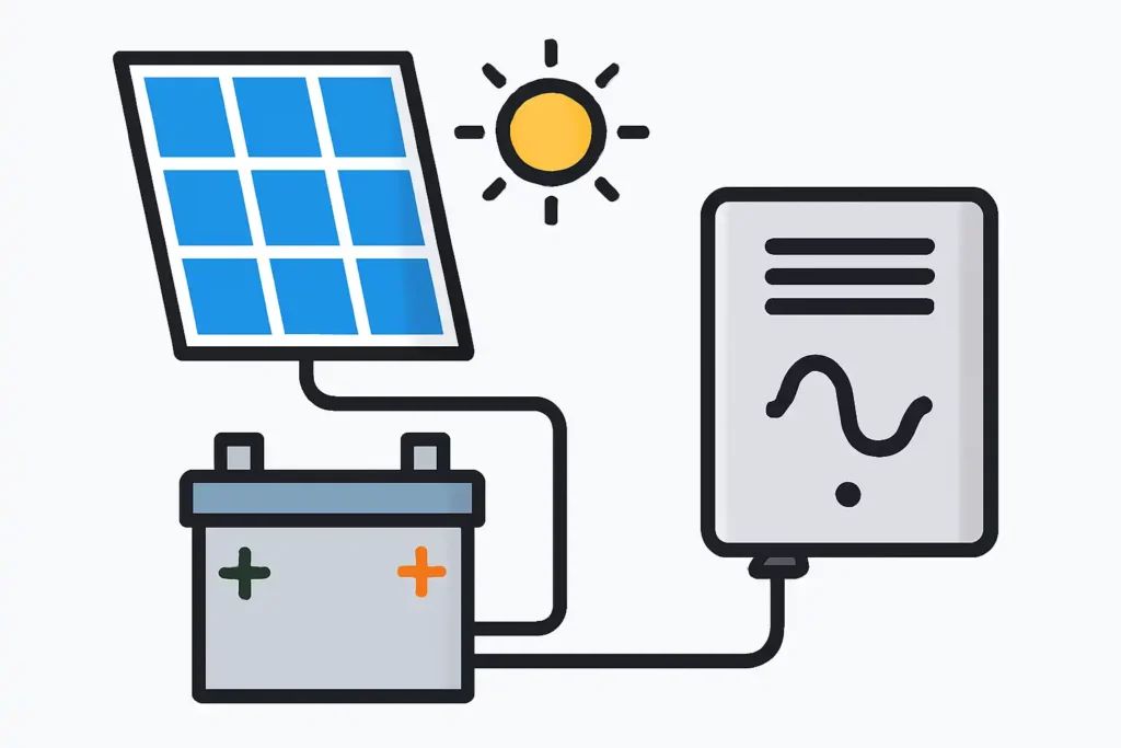 Connect the solar panel to the battery and inverter