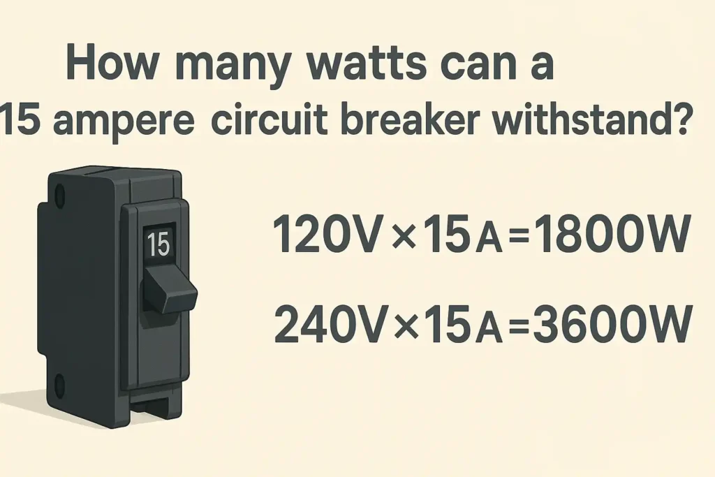 How many watts of power can a 15 ampere circuit breaker withstand