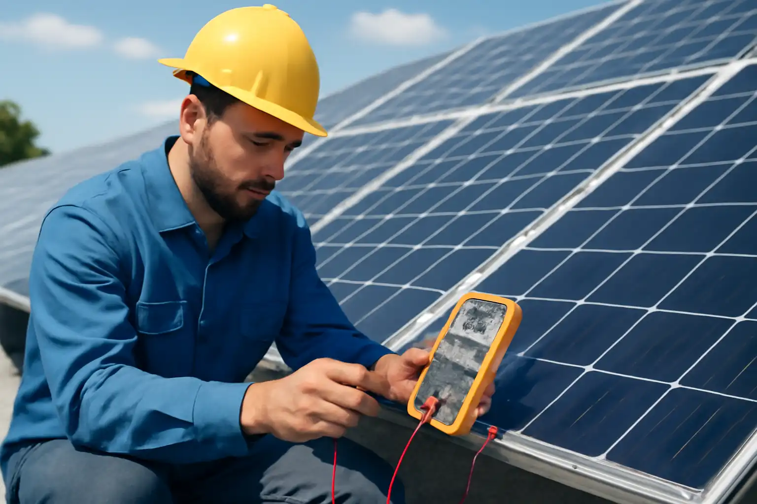 Workers optimize testing of solar panels