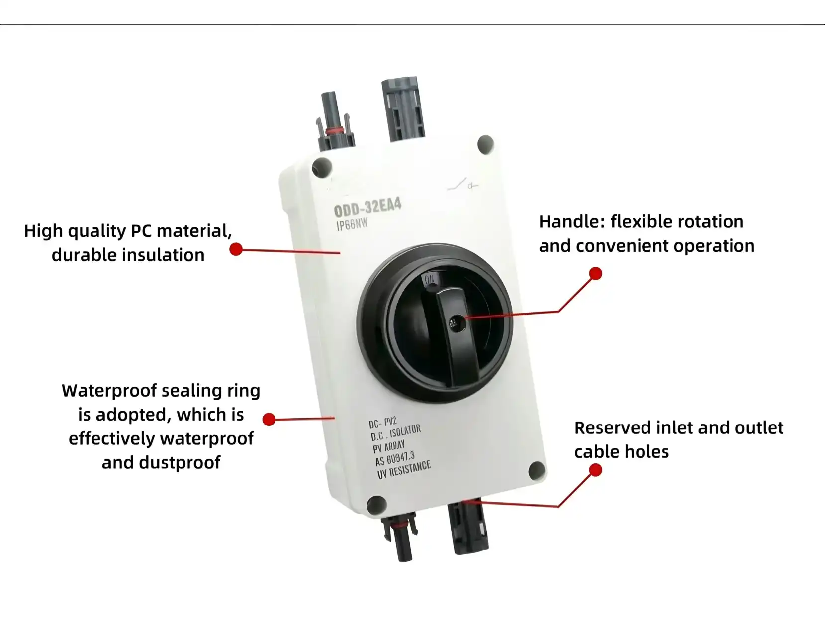 Integrated isolation switch with IP66 connector