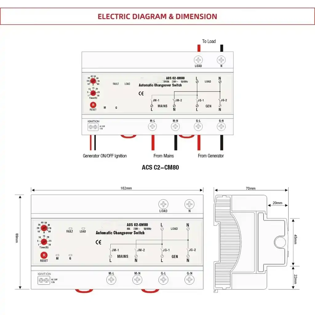 1P+N 230V AC transfer switch