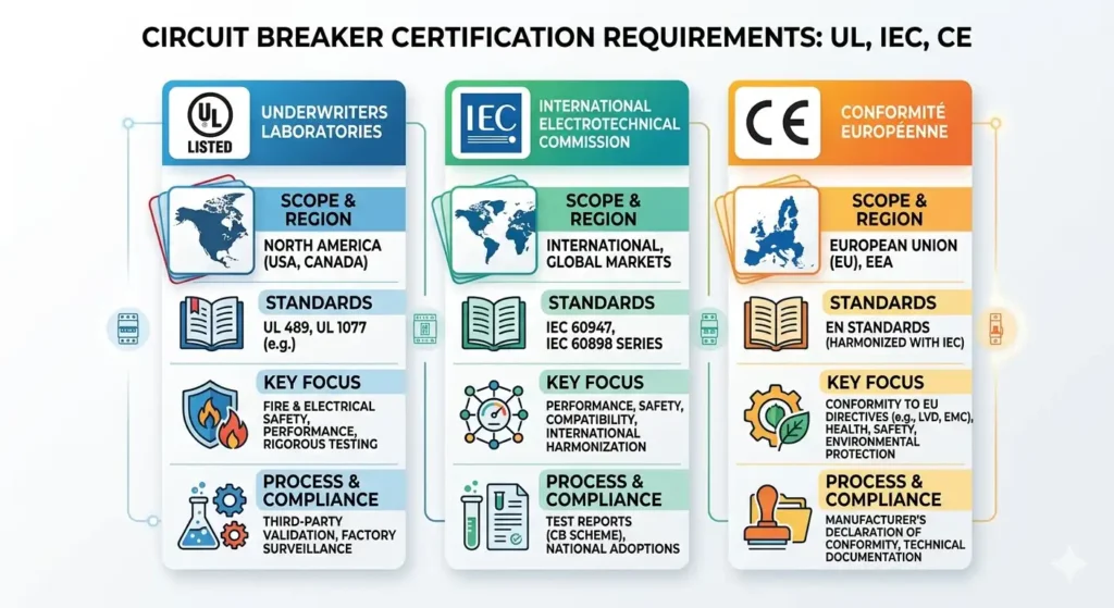 Circuit Breaker Certification Requirements for UL, IEC, and CE