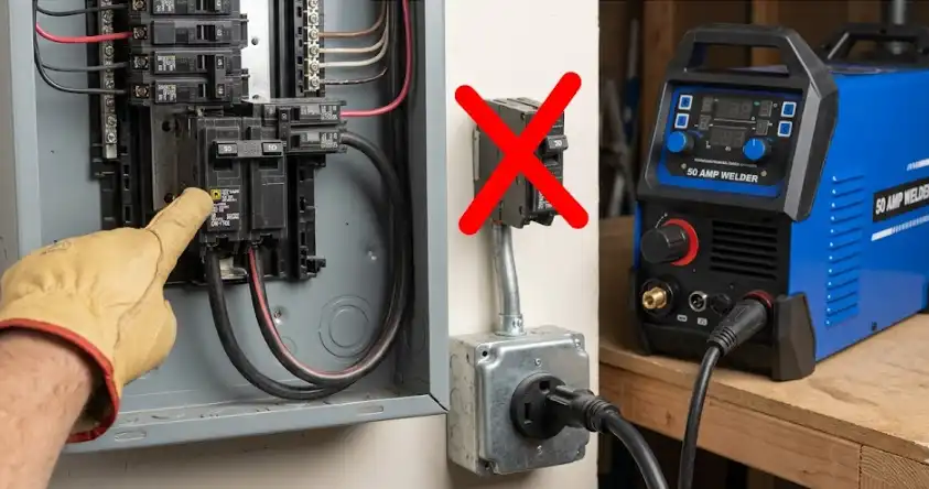 Right Circuit Breaker Size for a 50 Amp Welder (With Wire Guide)