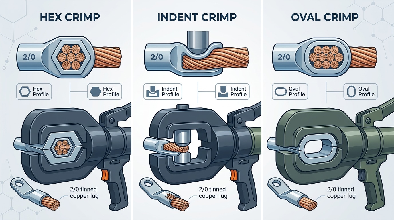 tinned copper cold press terminal hex die crimping tool selection chart