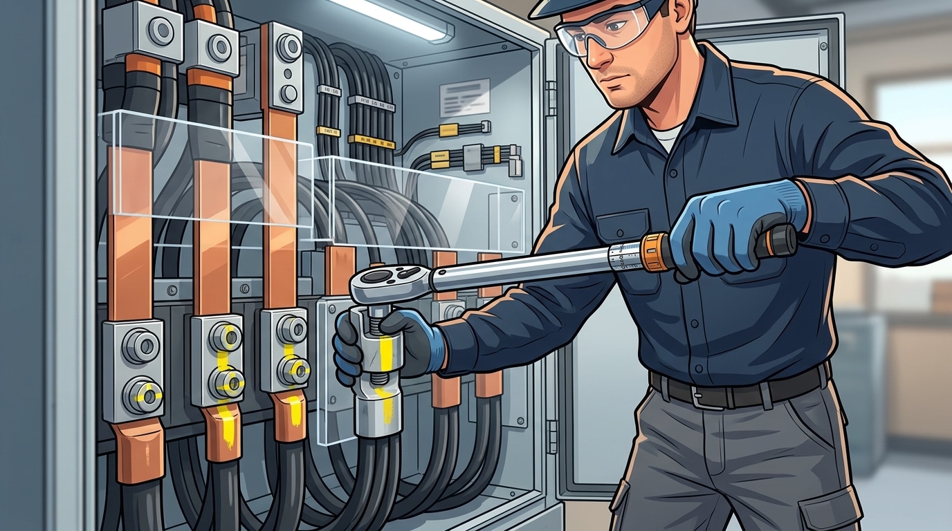 ATS maintenance checklist lug torque verification with calibrated wrench per UL 486A