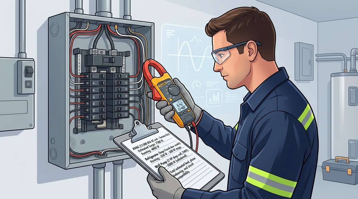 how to size an automatic transfer switch by measuring appliance running and starting wattage