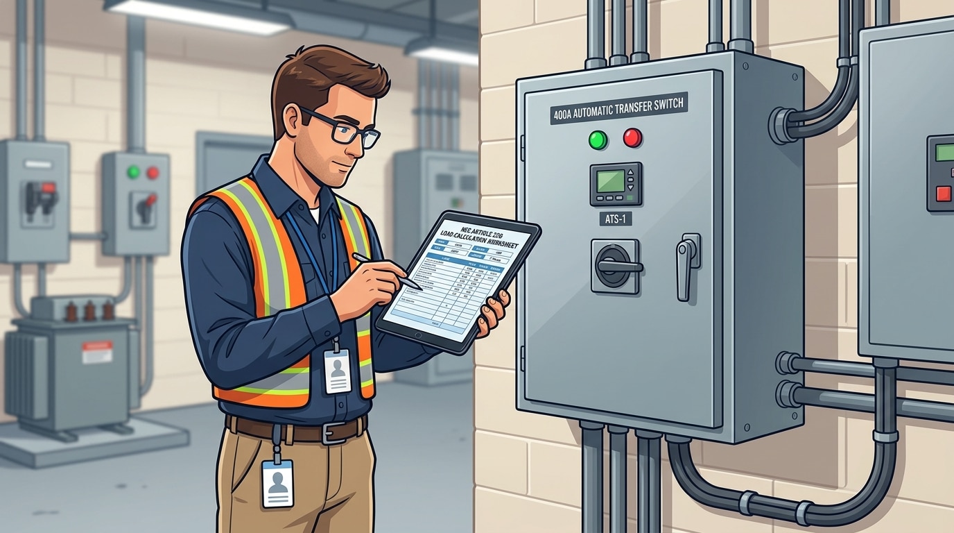 Applying NEC demand factors and 125% continuous load rule in an automatic transfer switch rating guide calculation