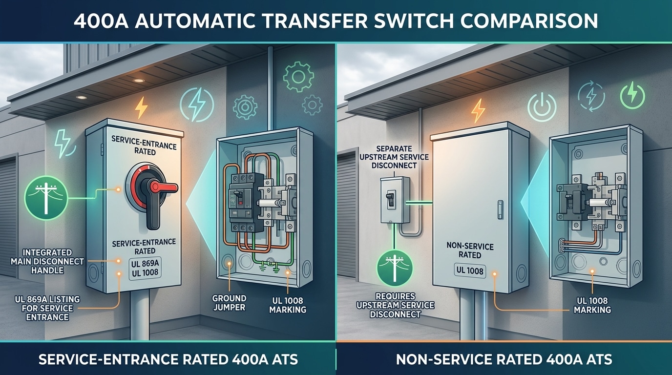 Service entrance rated vs non-service rated 400 amp automatic transfer switch for generator comparison