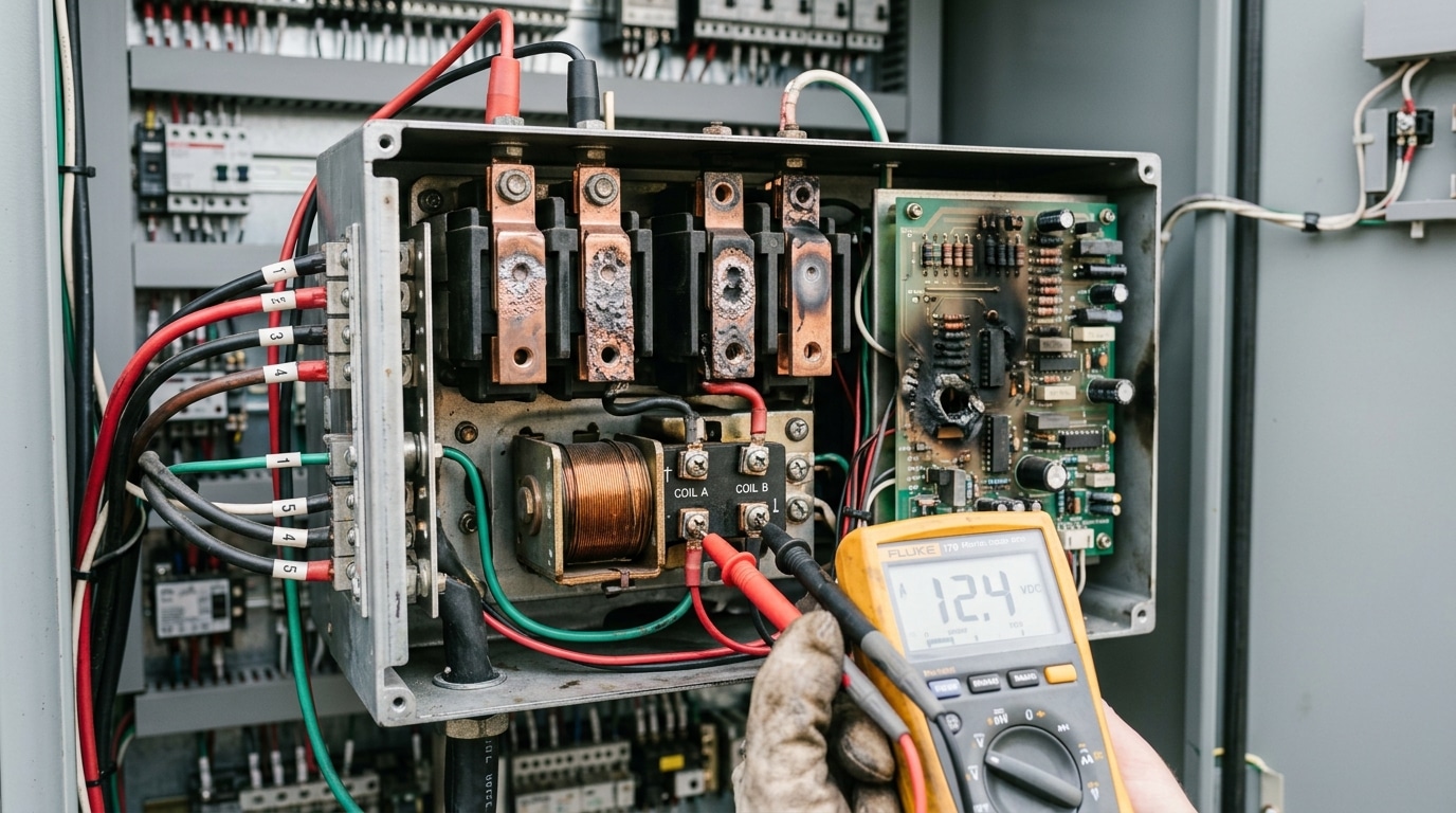 Common automatic transfer switch troubleshooting faults visible on contactor and control board