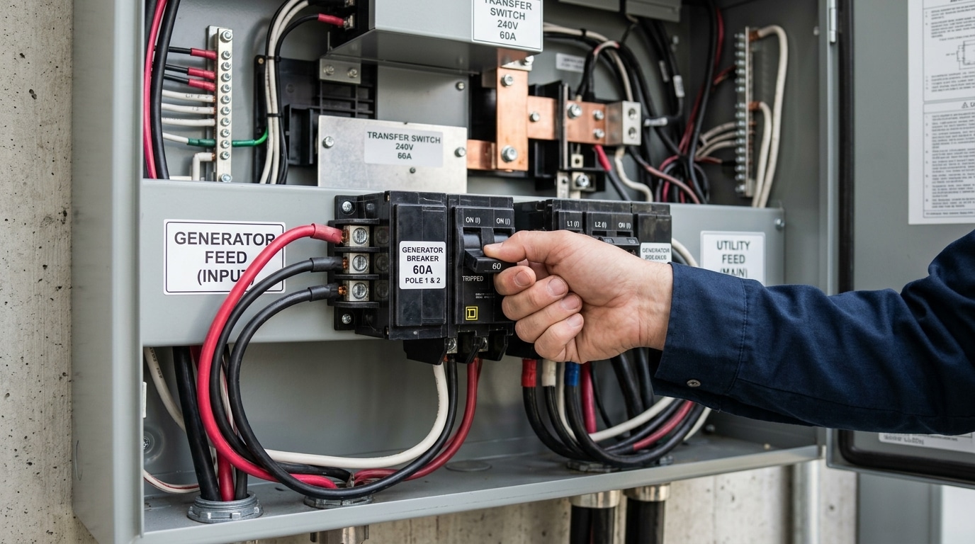 Resetting tripped breaker to fix ATS not switching to generator