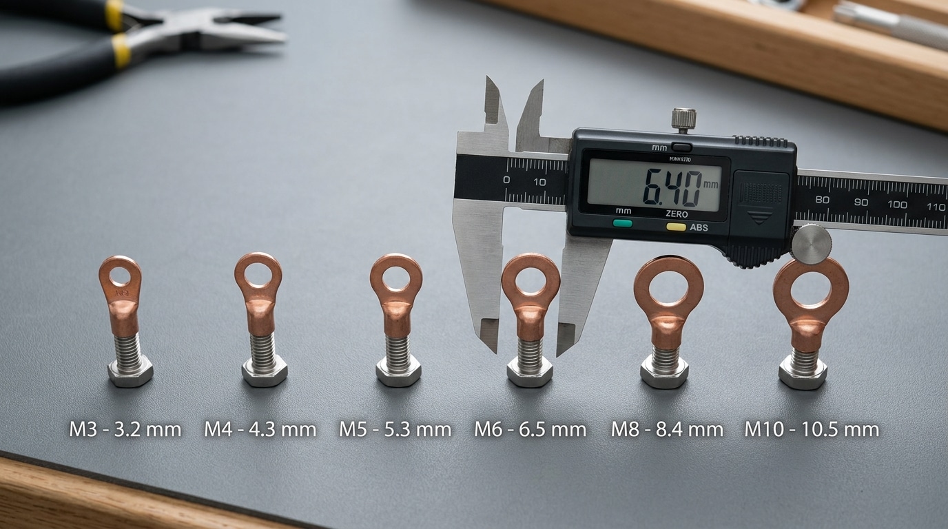 How to choose the right cold press terminal size by matching stud hole diameter to M3-M10 bolts