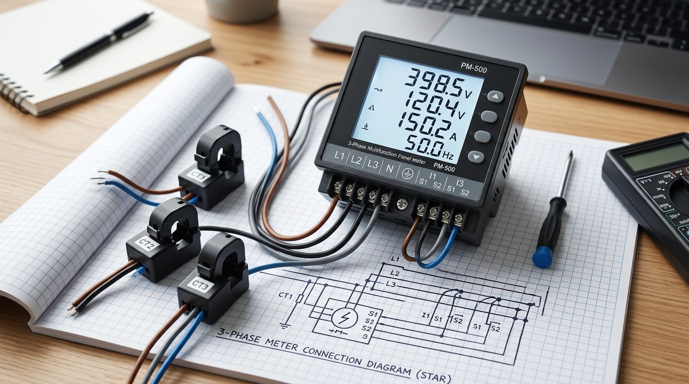 digital panel meter connection 3 phase wiring 5-step overview