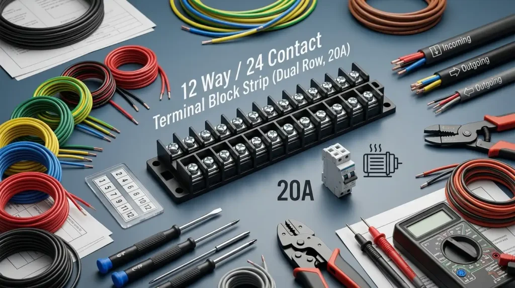 12 Way / 24 Contact Terminal Block Strip (Dual Row, 20A)
