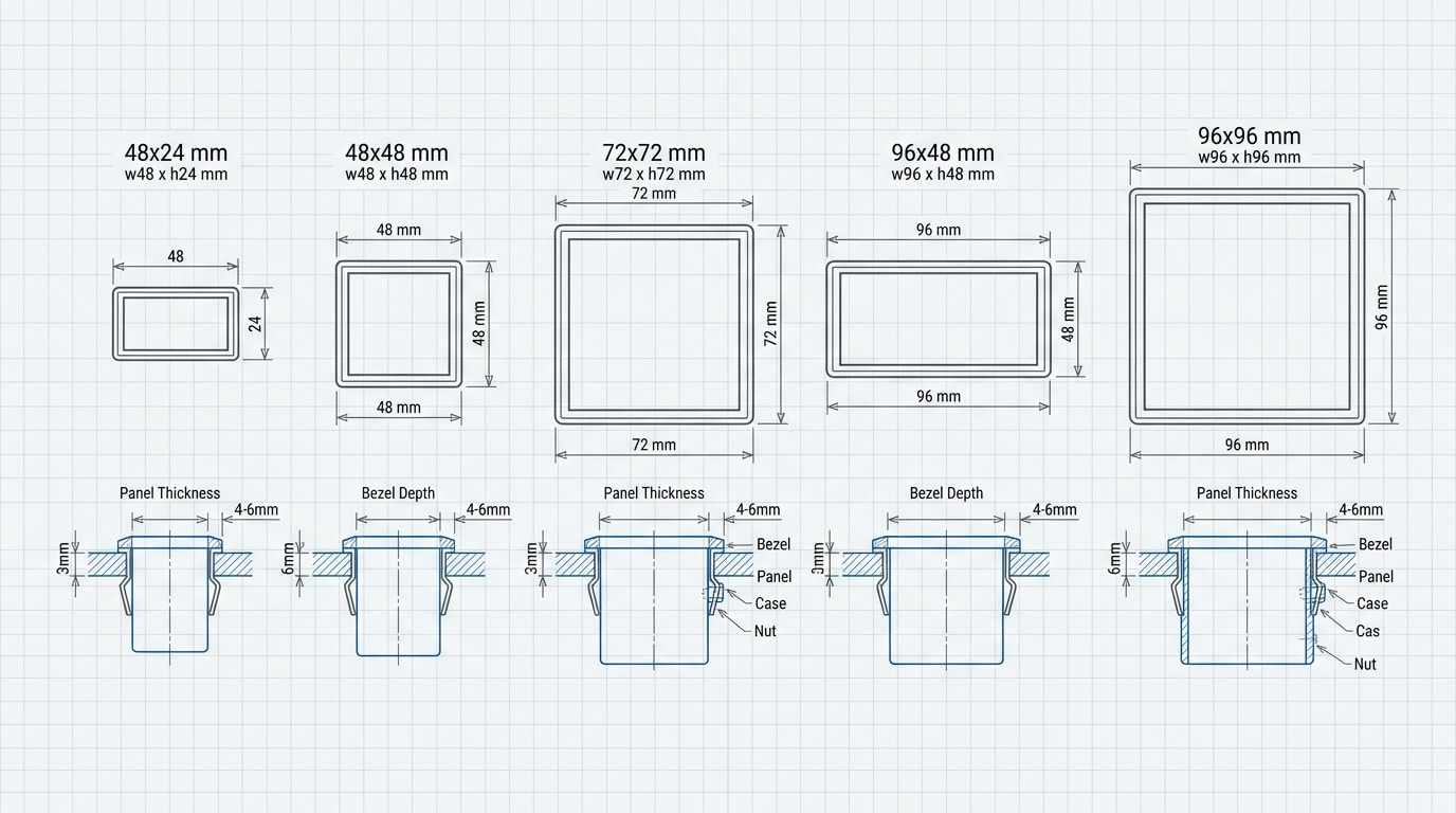 LED digital panel meter standard DIN cutout sizes and mounting dimensions