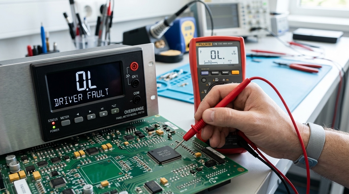 digital panel meter troubleshooting display fault diagnosis showing overrange OL code