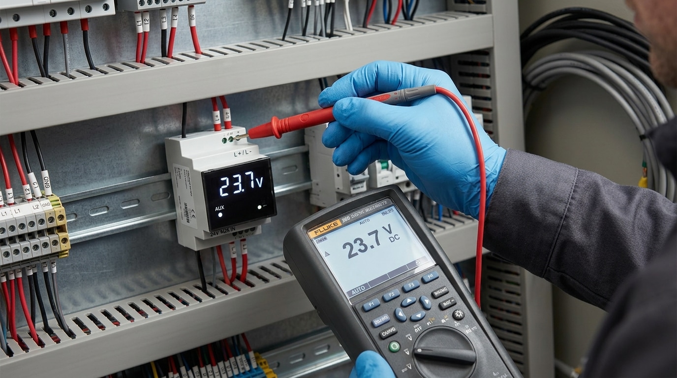 verifying auxiliary voltage on a digital panel meter not working due to power supply failure