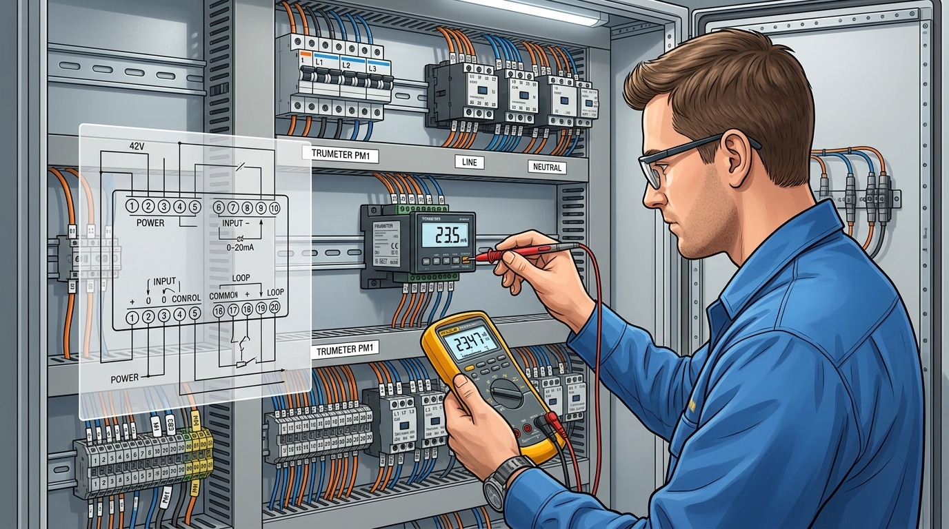 diagnosing a digital panel meter not working with multimeter at terminal block