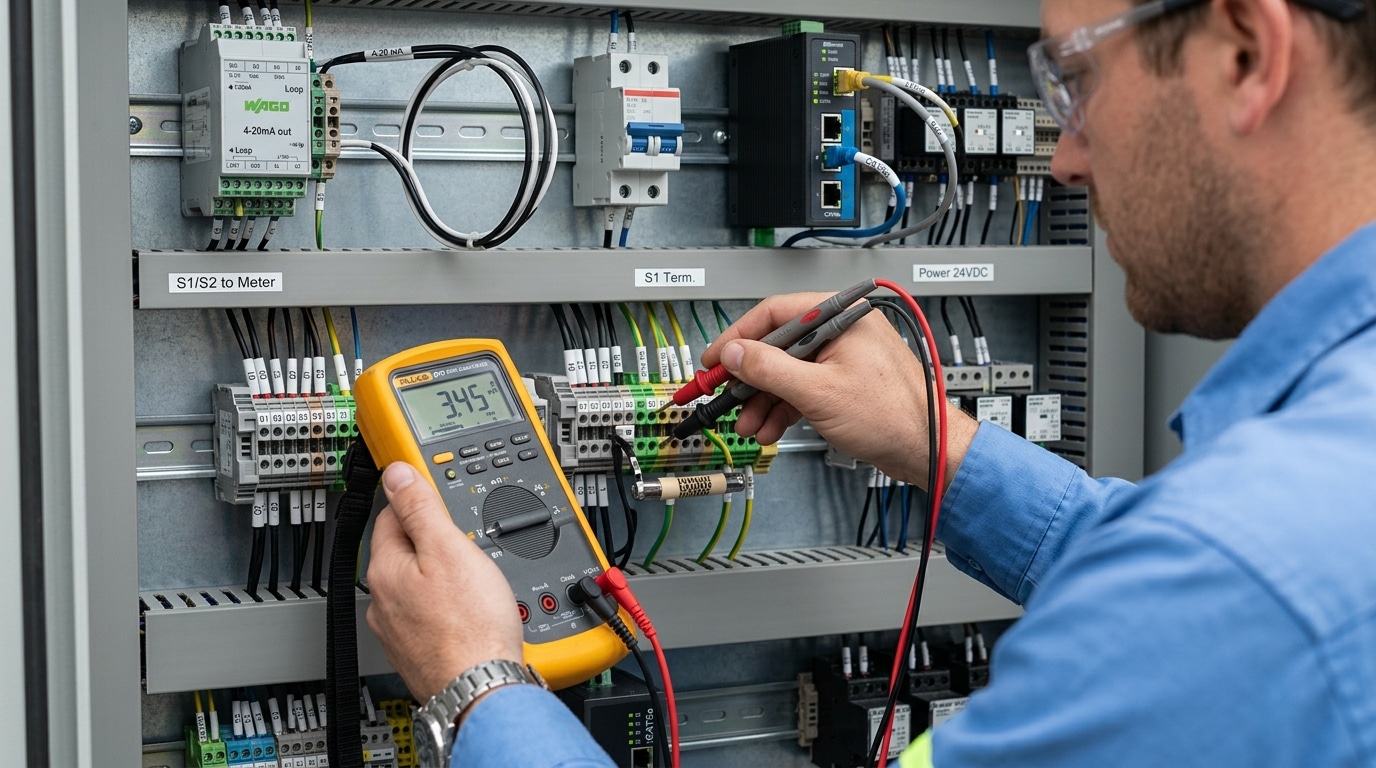 digital panel meter not working due to CT and shunt input wiring errors being verified with multimeter