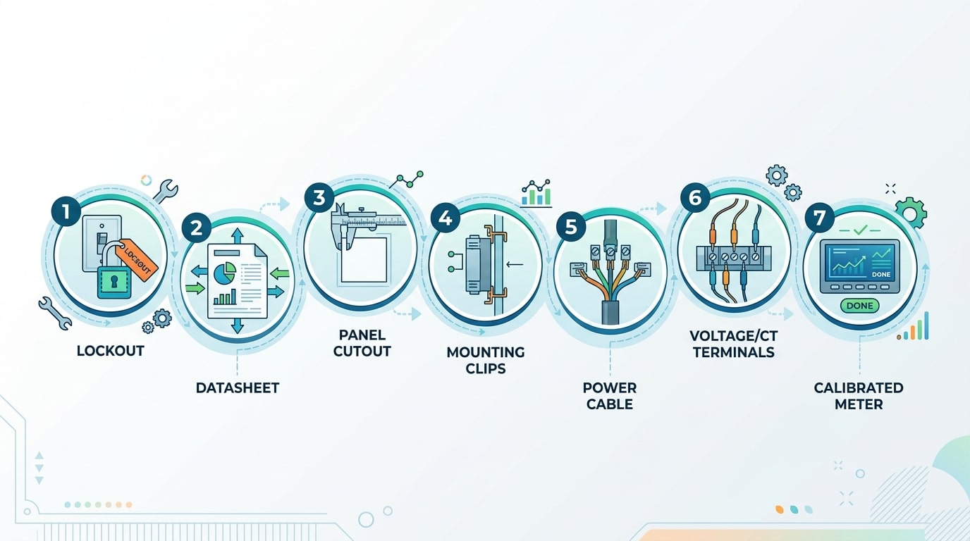 how to install digital panel meter 7-step process overview diagram