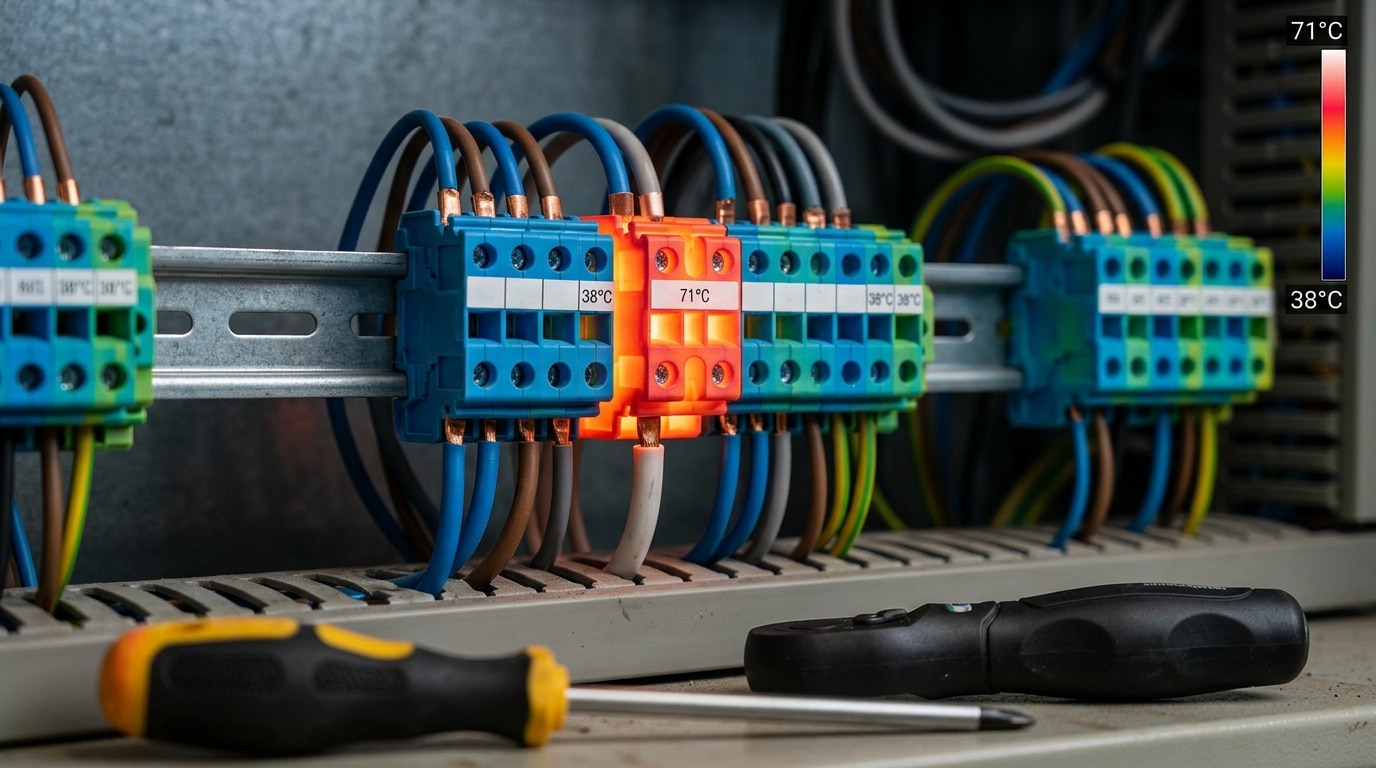 terminal block troubleshooting with thermal imaging showing loose connection hotspot