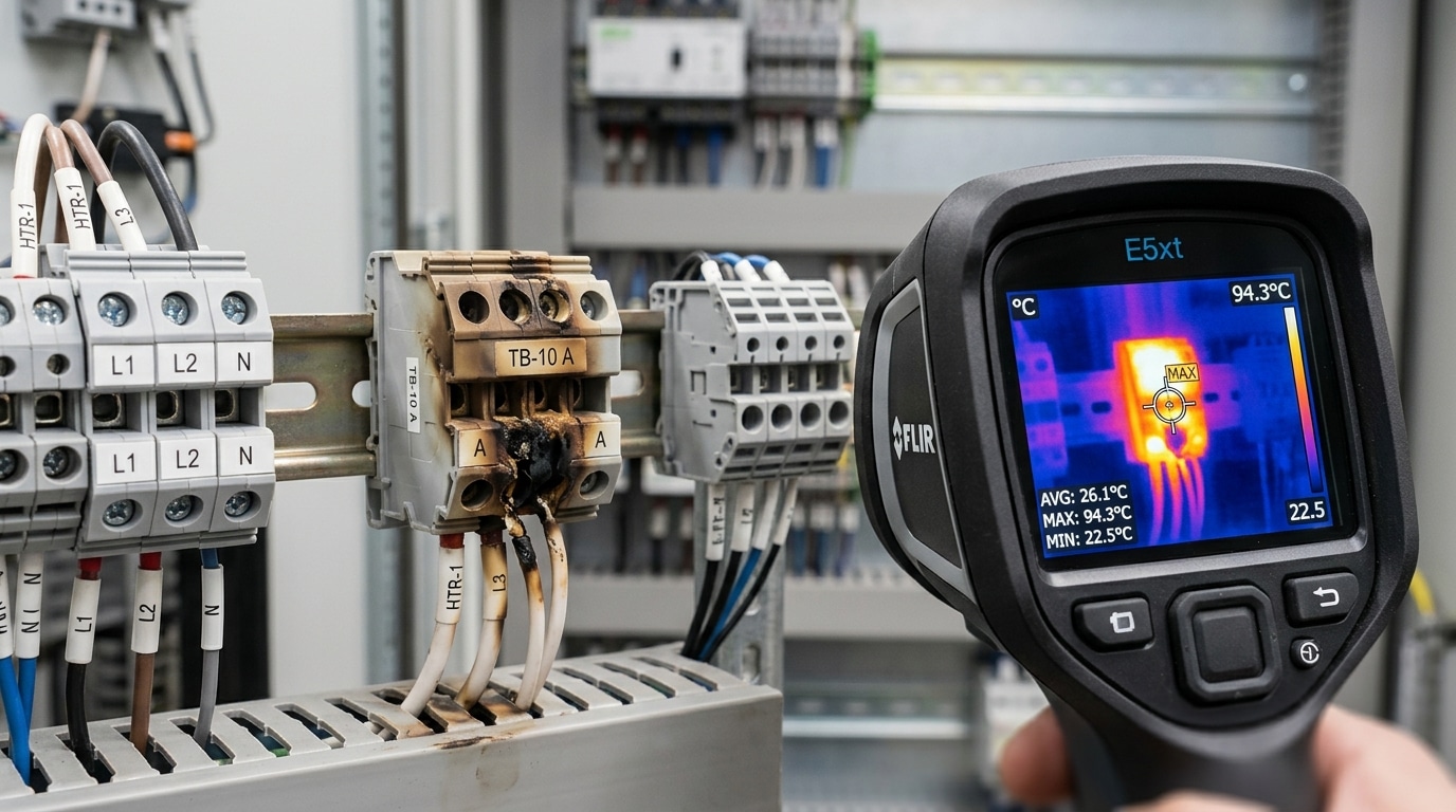 terminal block troubleshooting overheating and arcing damage thermal image