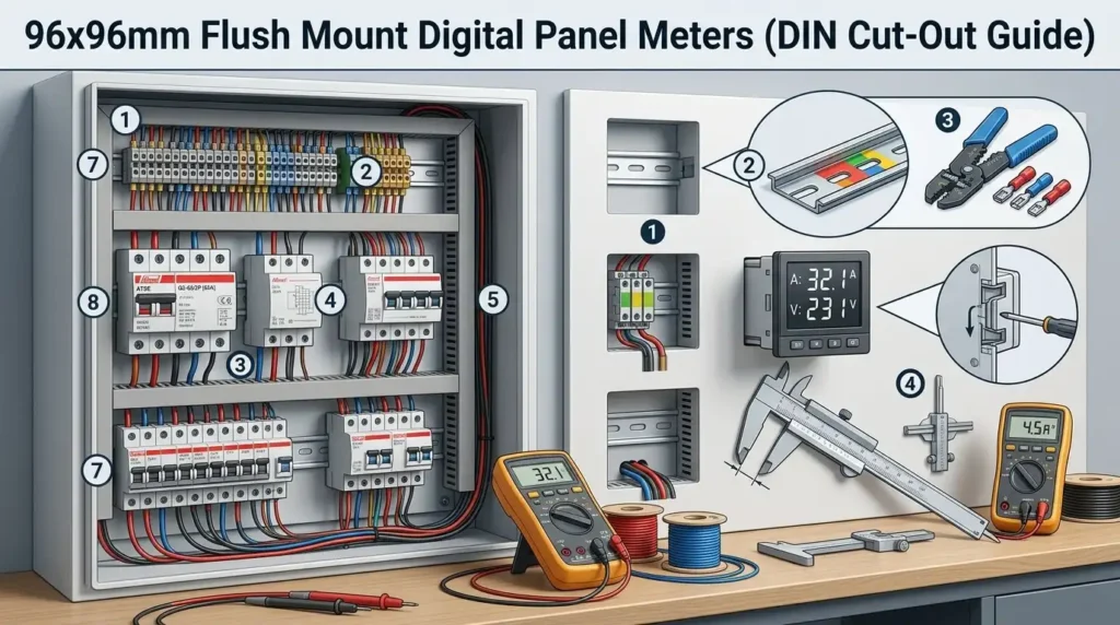 96x96mm Flush Mount Digital Panel Meters (DIN Cut-Out Guide)
