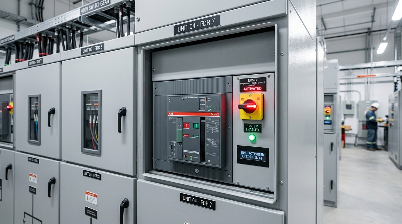 Circuit breaker with energy-reducing maintenance switch in industrial switchgear