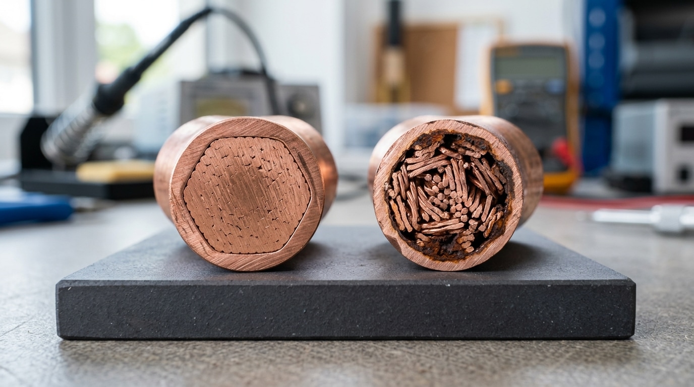 cold press terminal lifespan comparison showing calibrated crimp vs undercrimped failure