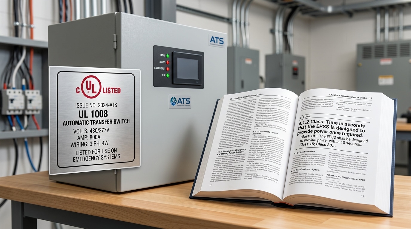NFPA 110 and UL 1008 code requirements for ATS transfer time specification