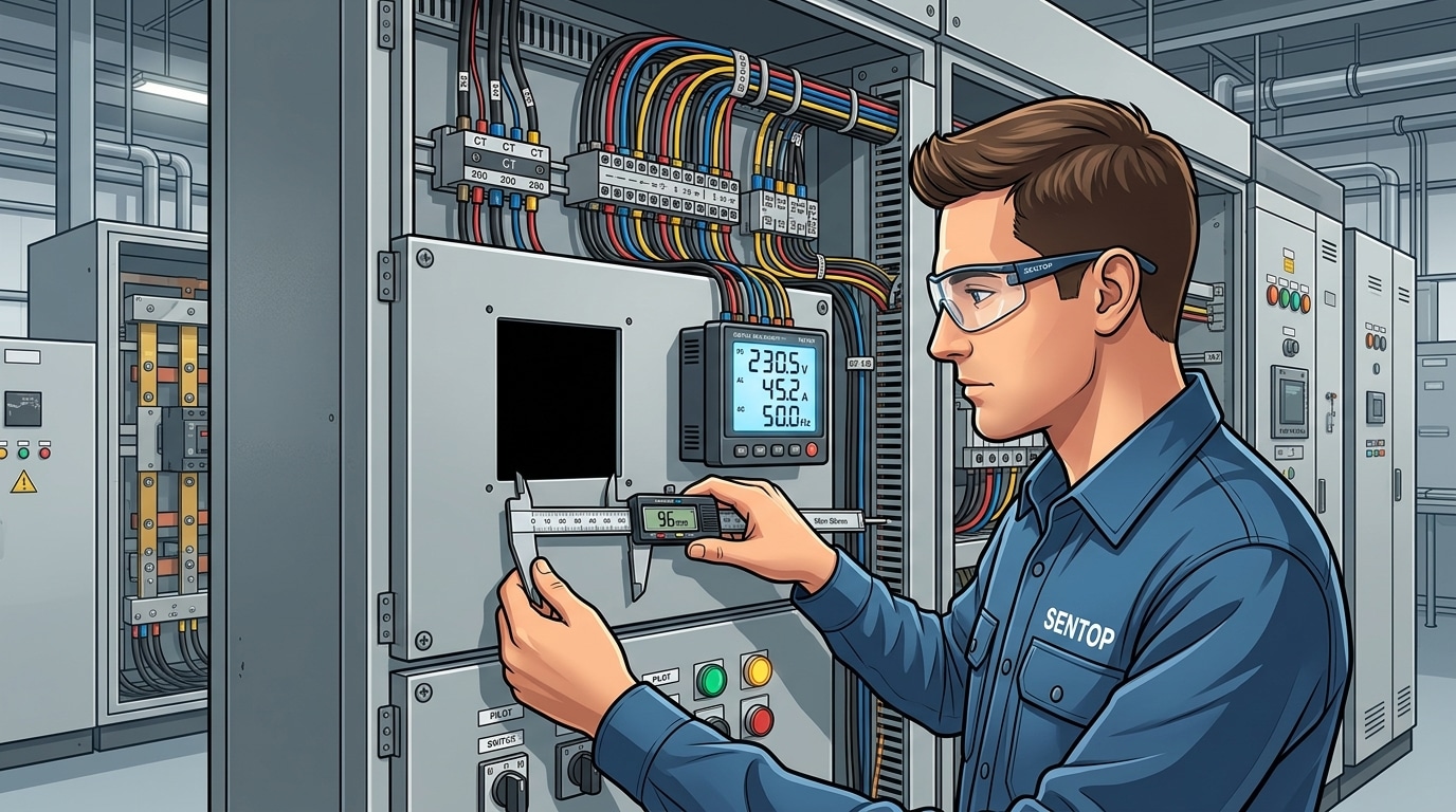 SENTOP digital panel meter for power monitoring installed in cement plant MCC switchgear