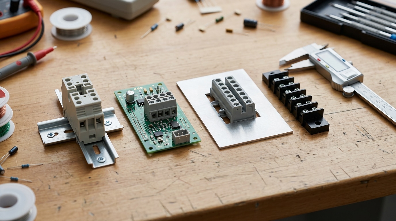 How to choose the right terminal block mounting method: DIN rail, PCB, panel-mount, and barrier strip comparison