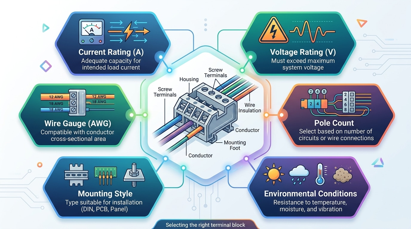 how to choose the right terminal block key selection factors infographic