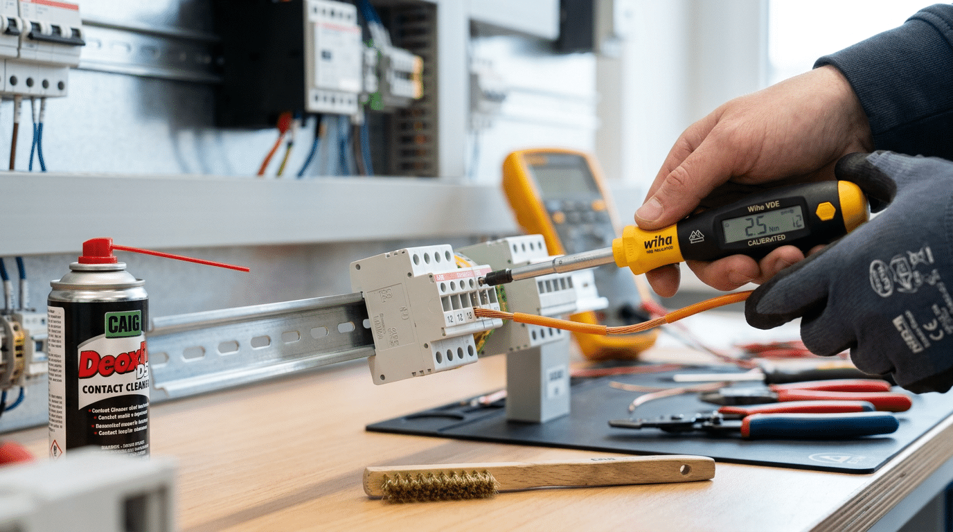 Fixing a loose terminal block connection by tightening a screw terminal to proper torque specification