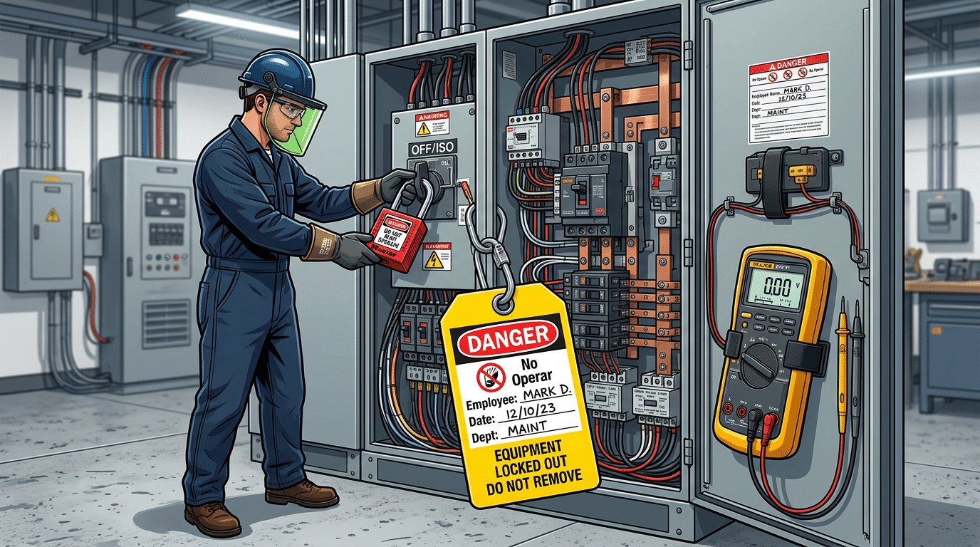Lockout tagout procedure before fixing a loose terminal block connection