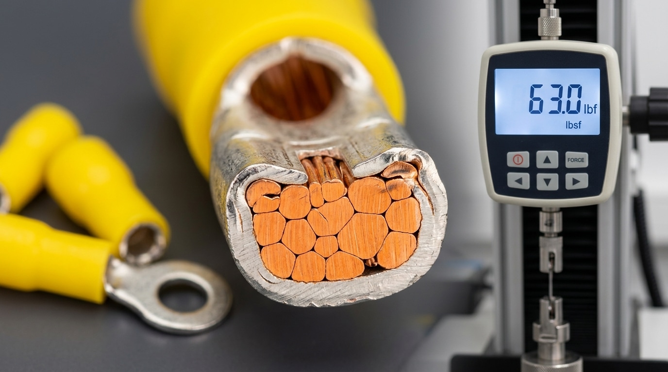 SENTOP yellow cold press terminal for 10 AWG wire with UL 486A pull-out test results