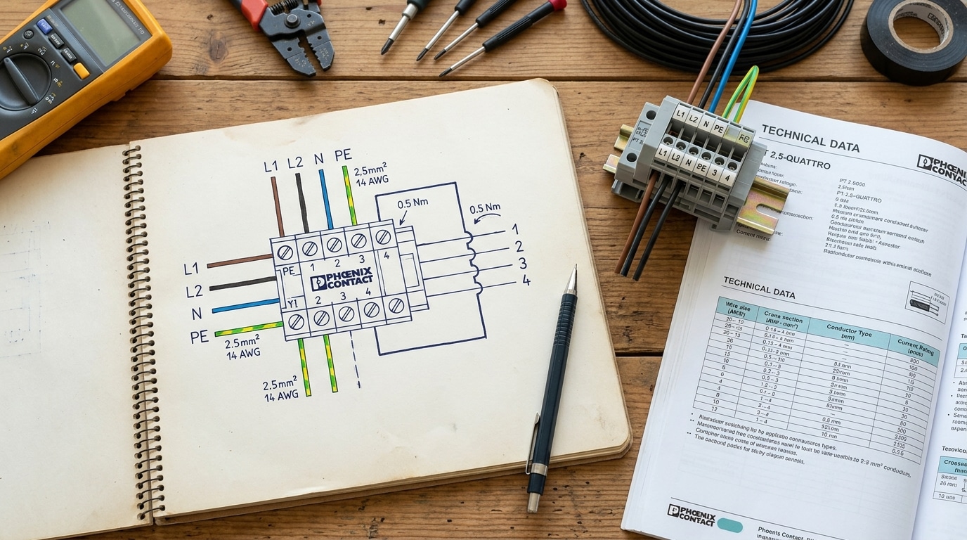 Planning how to wire a terminal block step by step with datasheet and layout diagram