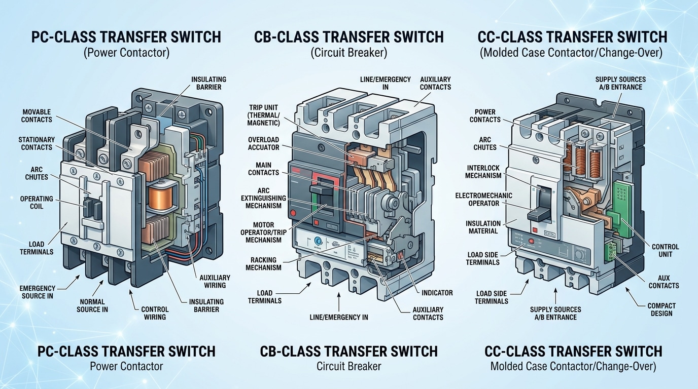 PC CB CC transfer switch comparison under ATS IEC 60947-6-1 standard