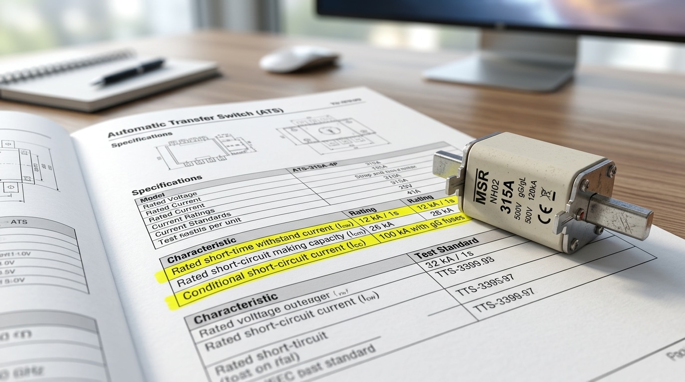ATS IEC 60947-6-1 standard datasheet showing Icw Icm and conditional short-circuit ratings
