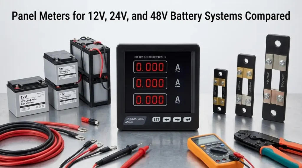 Panel Meters for 12V, 24V, and 48V Battery Systems Compared