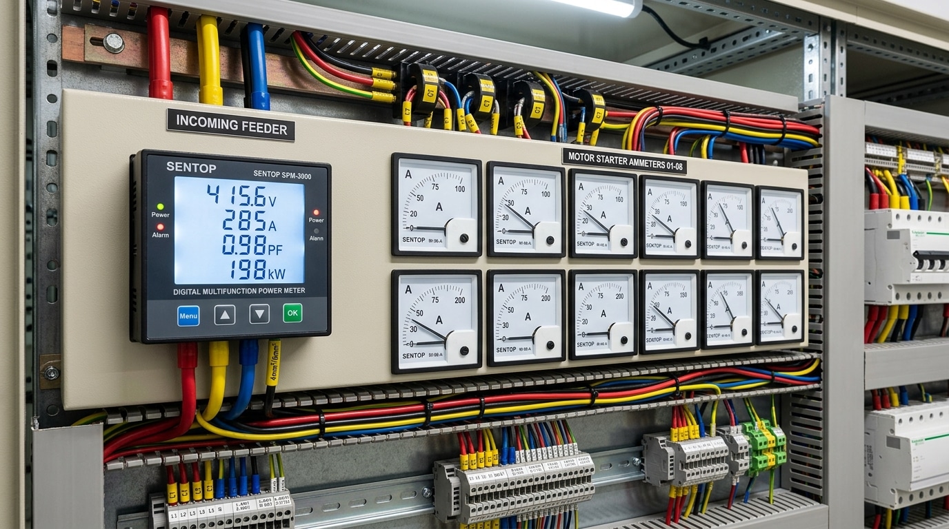SENTOP hybrid panel combining digital panel meter vs analog meter selection for a cement plant MCC