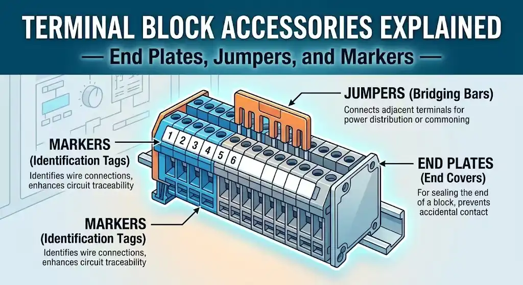 Terminal Block Accessories Explained — End Plates, Jumpers, and Markers